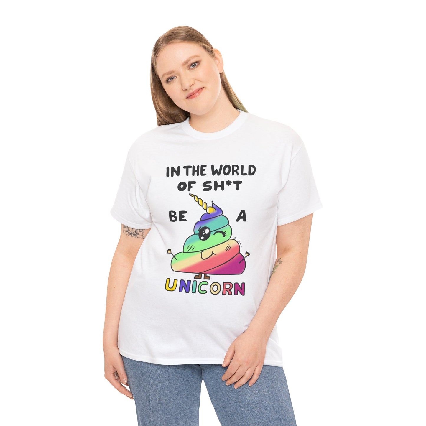 Funny Unicorn Poop Themed Unisex Heavy Cotton Tee - Be a Unicorn in the World of Sh*t