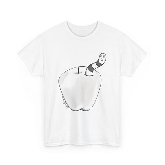 Whimsical Apple Worm Unisex Heavy Cotton Tee - Fun Design for Nature Lovers