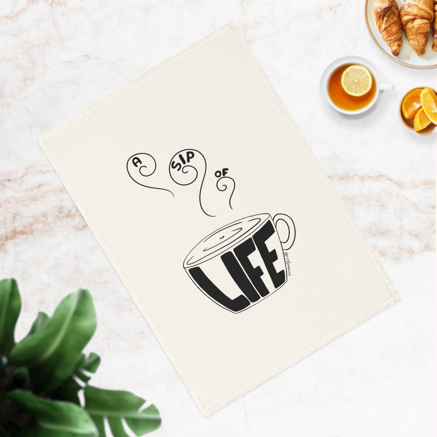 Inspirational Cotton Tea Towel - 'A Sip of Life' Design for Home & Gift